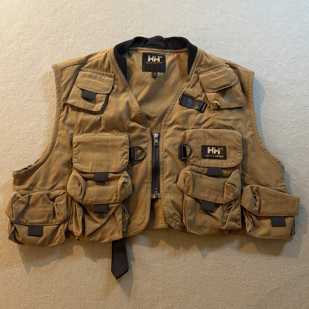 VTG Helly Hansen Utility Fishing Vest Mens M Brown Cargo Pocket Tactical Vest